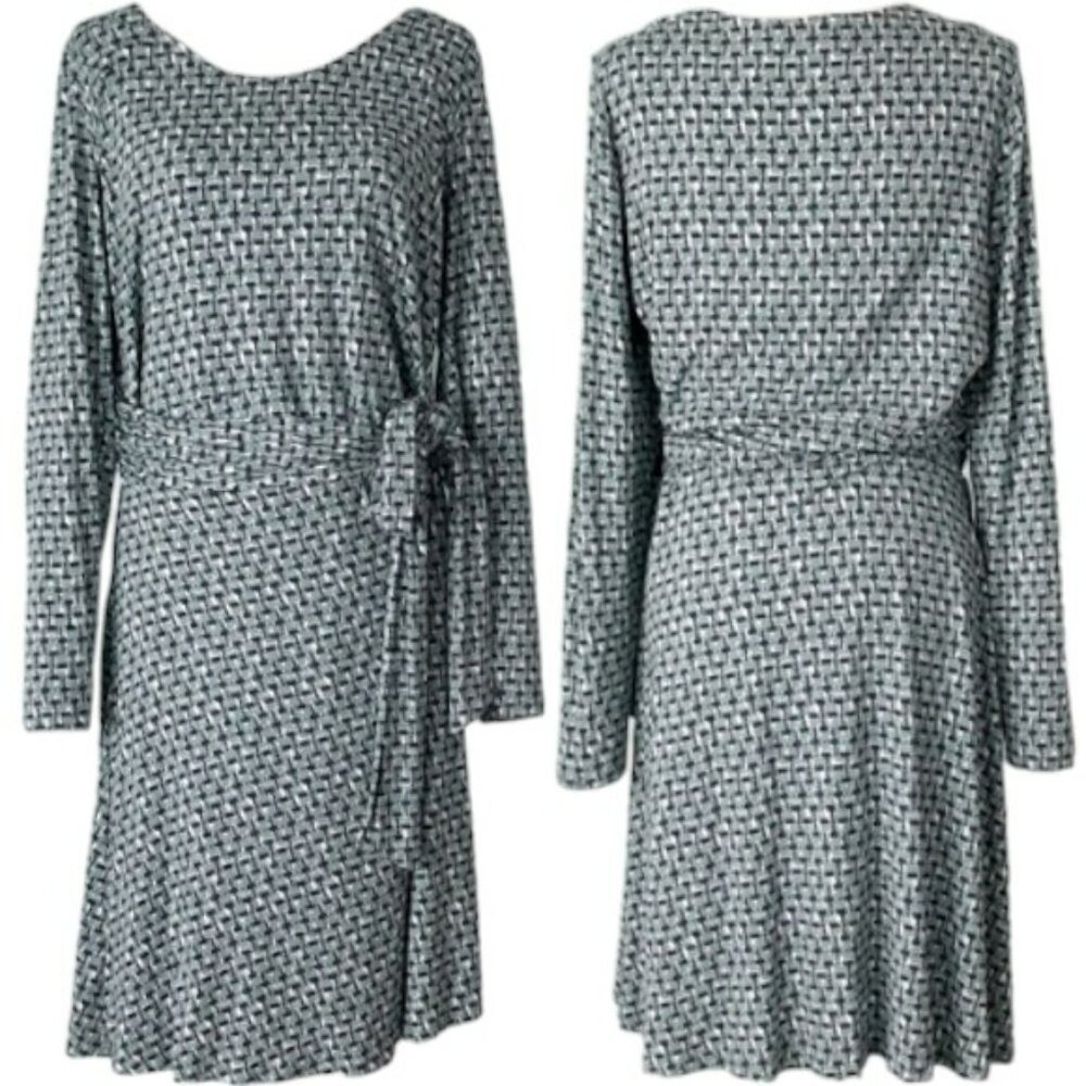 Boden Silvia Faux Wrap Versatile Day Dress - Jade/Black/Cream - 8